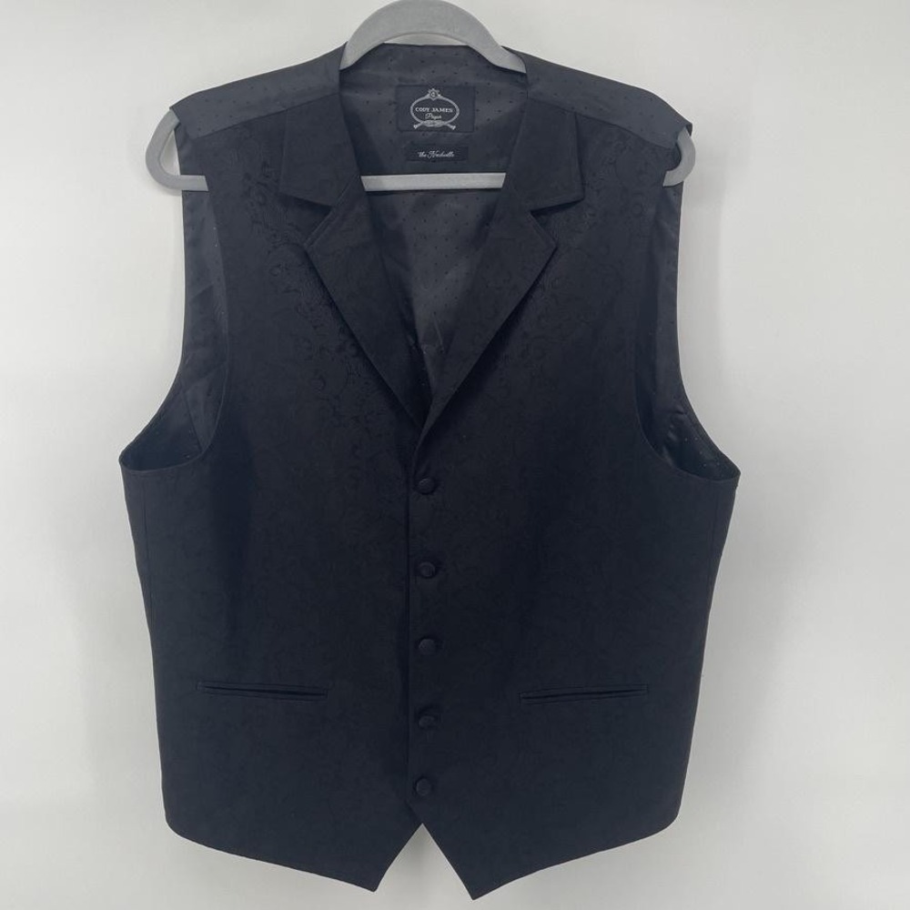 Cody James Suit Vest Mens Large Black Paisley Nashville Formal Belted Wedding